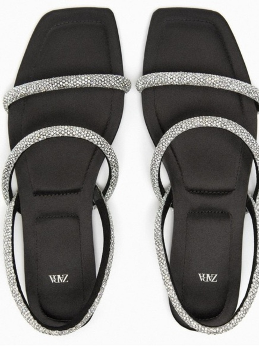 Zara Black Sandals with Silver Crystal Straps Sz 37